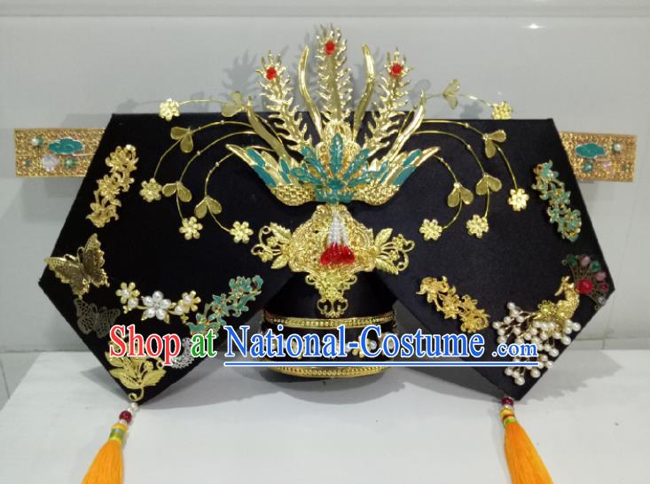 China Traditional Qing Dynasty Court Headdress TV Series Giant Wing Headpiece Ancient Imperial Consort Hair Accessories