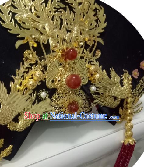 China Ancient Imperial Consort Giant Wing Hair Accessories Traditional Qing Dynasty Golden Phoenix Headdress TV Series Empresses in the Palace Zhen Huan Headpiece