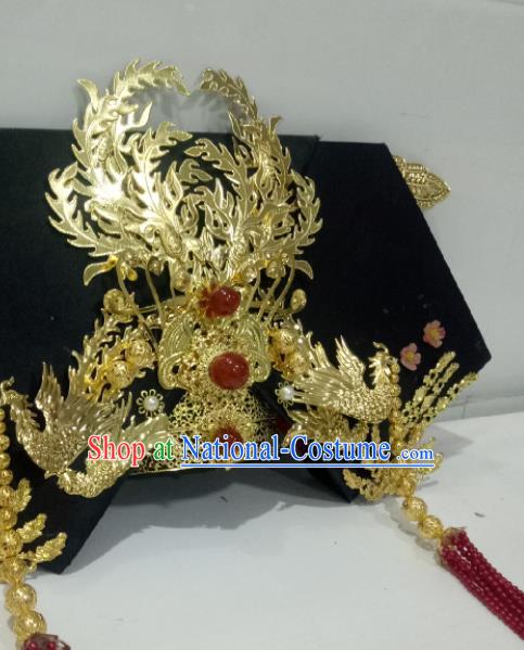 China Ancient Imperial Consort Giant Wing Hair Accessories Traditional Qing Dynasty Golden Phoenix Headdress TV Series Empresses in the Palace Zhen Huan Headpiece