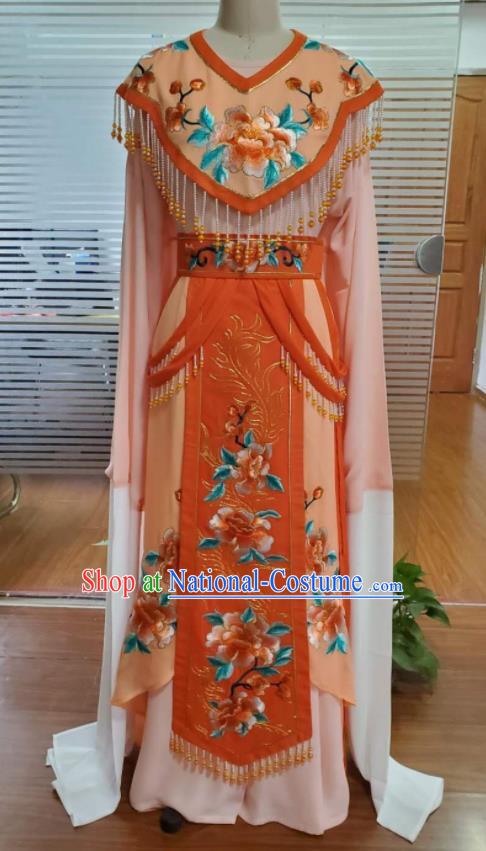 Chinese Traditional Shaoxing Opera Actress Orange Dress Ancient Noble Lady Clothing Peking Opera Hua Tan Garment Costumes