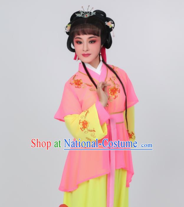 Chinese Ancient Servant Girl Clothing Peking Opera Hua Tan Costumes Traditional Shaoxing Opera Palace Maid Pink Dress Garments