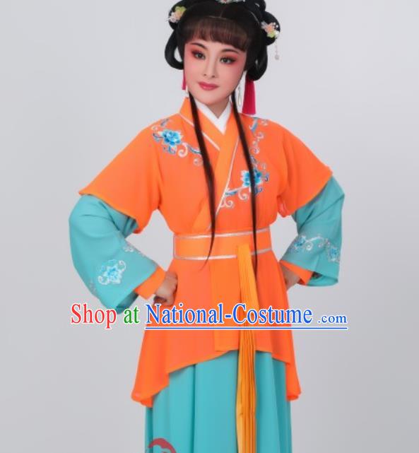 Chinese Traditional Shaoxing Opera Palace Maid Orange Dress Garments Ancient Servant Girl Clothing Peking Opera Hua Tan Costumes