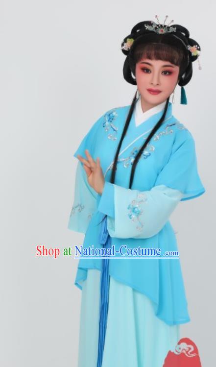 Chinese Peking Opera Hua Tan Costumes Traditional Shaoxing Opera Palace Maid Blue Dress Garments Ancient Servant Girl Clothing