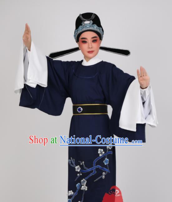 China Shaoxing Opera Young Male Dark Blue Robe Ancient Scholar Costume Beijing Opera Xiao Sheng Lu You Clothing