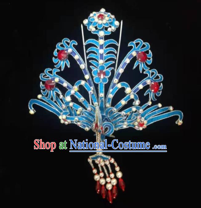 Chinese Huangmei Opera Blue Phoenix Hairpin Beijing Opera Hair Jewelry Traditional Opera Diva Headpiece