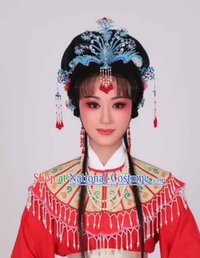 Chinese Huangmei Opera Blue Phoenix Hairpin Beijing Opera Hair Jewelry Traditional Opera Diva Headpiece