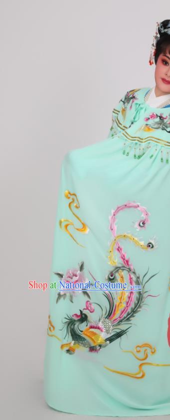 China Shaoxing Opera Empress Embroidered Light Green Mantle Peking Opera Hua Tan Cape Costume Ancient Princess Clothing