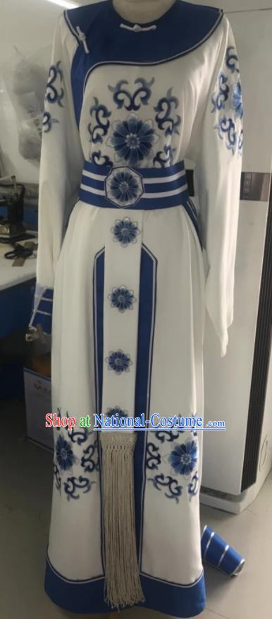 Chinese Traditional Beijing Opera Wusheng White Robe Apparel Peking Opera Swordsman Garment Costumes Shaoxing Opera Young Man Clothing