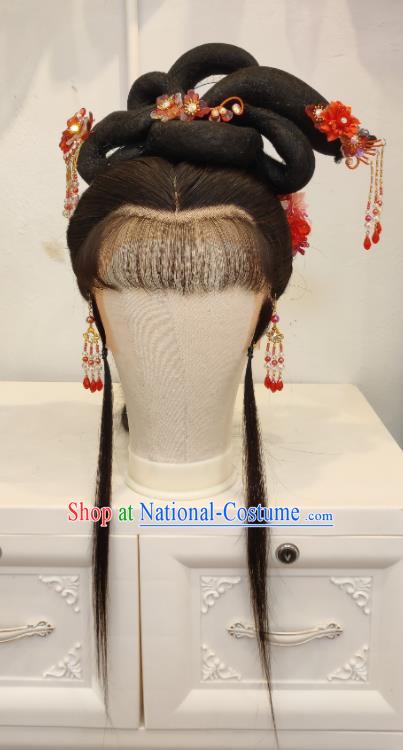 Chinese Shaoxing Opera Noble Lady Hair Accessories Beijing Opera Hua Tan Wig Headdress Traditional Opera Diva Headgear