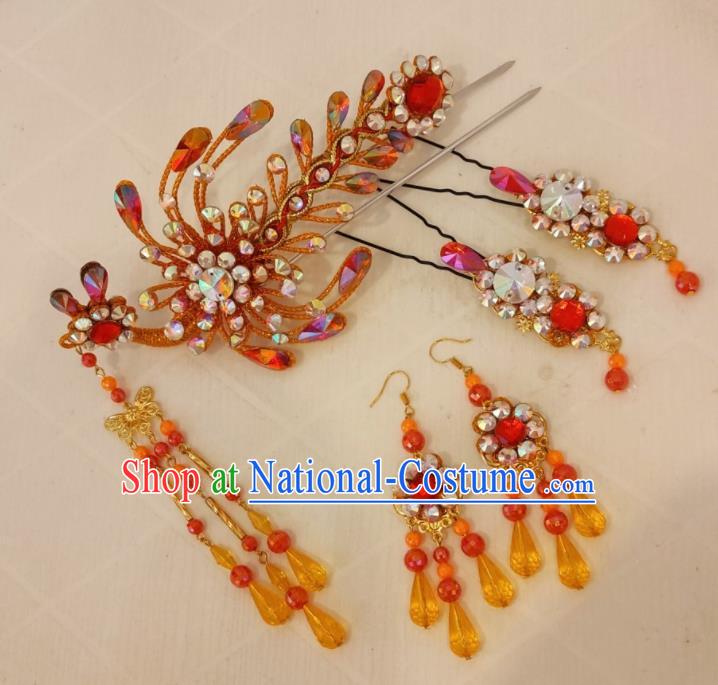 Chinese Shaoxing Opera Diva Golden Phoenix Hairpins Beijing Opera Hua Tan Headpieces Traditional Opera Princess Hair Accessories