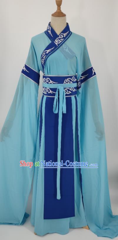 China Shaoxing Opera Hua Tan Blue Dress Peking Opera Distressed Mistress Costume Ancient Country Female Clothing