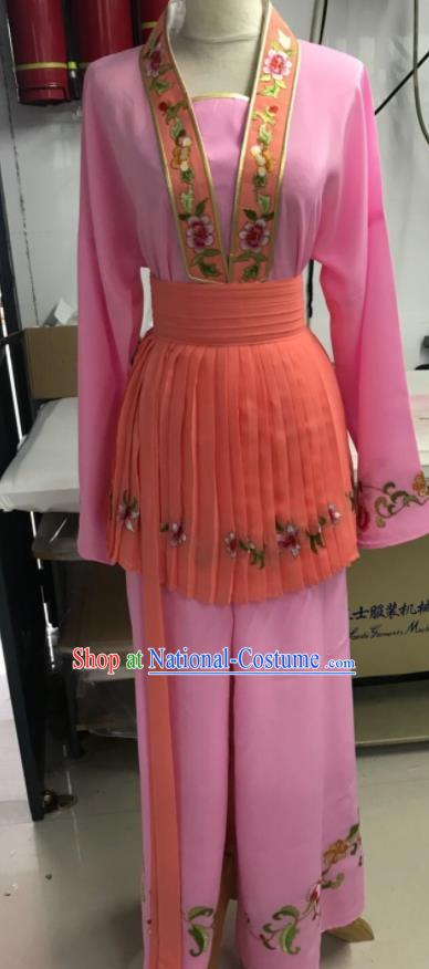 China Shaoxing Opera Young Lady Pink Dress Peking Opera Actress Garment Costume Ancient Servant Girl Clothing