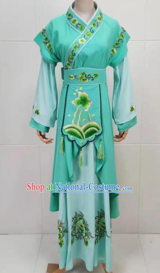 China Ancient Palace Maid Clothing Shaoxing Opera Young Lady Green Dress Peking Opera Actress Costume