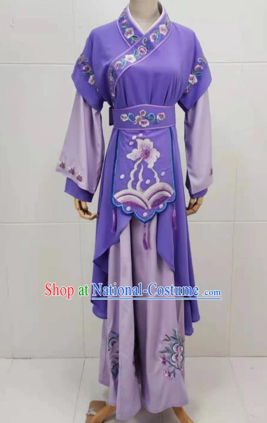 China Shaoxing Opera Young Lady Purple Dress Peking Opera Actress Costume Ancient Palace Maid Clothing