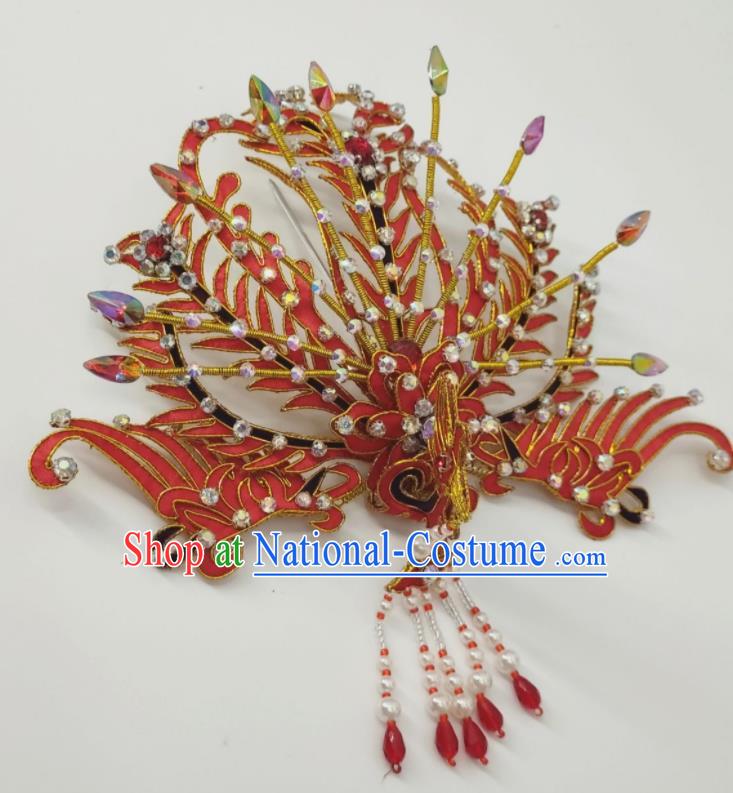 Chinese Huangmei Opera Wedding Headpieces Beijing Opera Hua Tan Red Phoenix Crown Traditional Opera Empress Hair Accessories