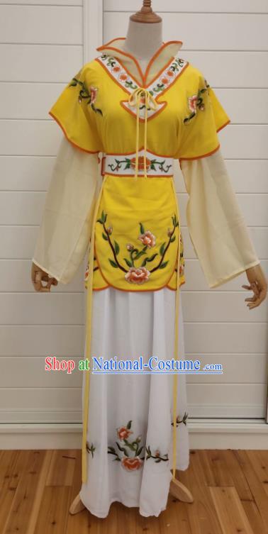 China Ancient Servant Girl Clothing Huangmei Opera Actress Yellow Dress Peking Opera Palace Maid Costume