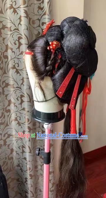 Chinese Traditional Opera Fairy Headdress Huangmei Opera Princess Headwear Beijing Opera Hua Tan Wig Headgear