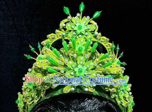 Chinese Traditional Opera Fairy Green Hair Crown Huangmei Opera Xiao Qing Headwear Beijing Opera Actress Headgear