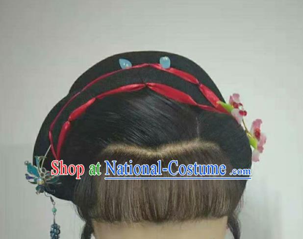 Chinese Beijing Opera Actress Hairpieces Traditional Opera Servant Girl Full Lace Wig Shaoxing Opera Maid Lady Headdress