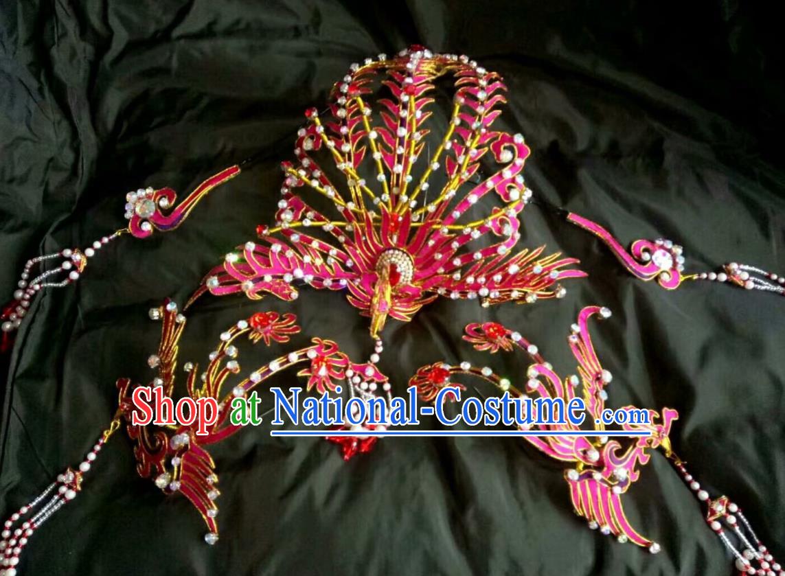 Chinese Traditional Opera Hair Accessories Shaoxing Opera Princess Headdress Beijing Opera Hua Tan Rosy Phoenix Hairpins