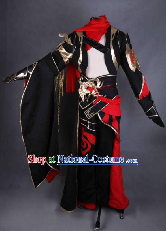 Chinese Game Meng Jian Ji Apparel Ancient Young Hero Garment Costumes Cosplay Swordsman Black Clothing