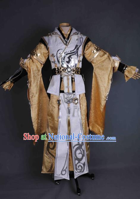 Chinese Game Jian Xia Qing Yuan Young Knight Apparel Ancient Noble Childe Garment Costumes Cosplay Swordsman Golden Clothing