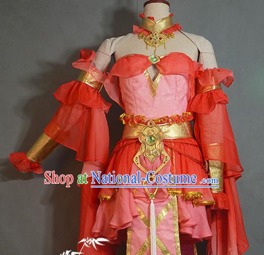 Chinese Ancient Female Swordsman Clothing Gama Jian Xia Qing Yuan Xiu Niang Red Dress Cosplay Fairy Garment Costumes