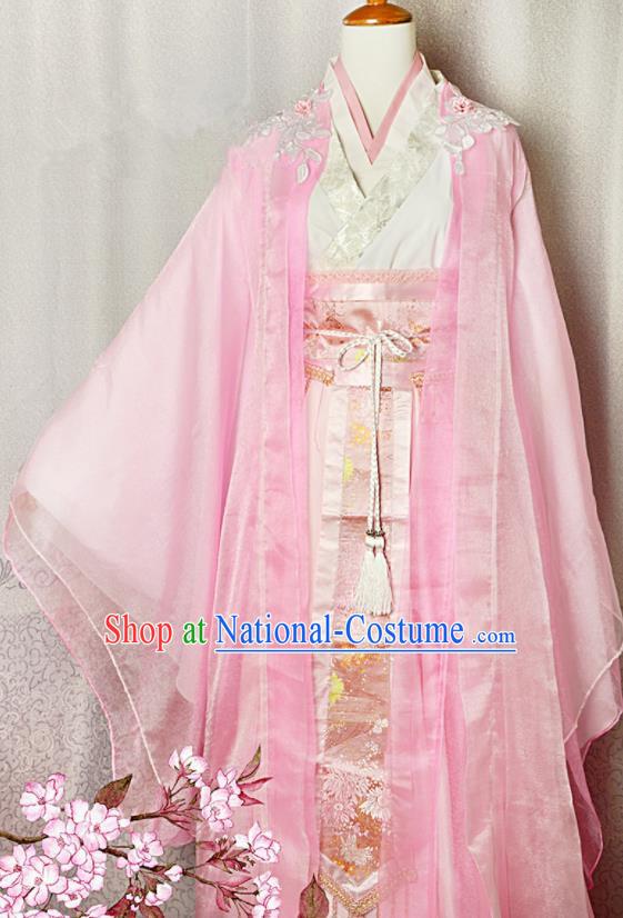 Chinese Ancient Goddess Clothing Traditional Pink Hanfu Dress Cosplay Princess Garment Costumes