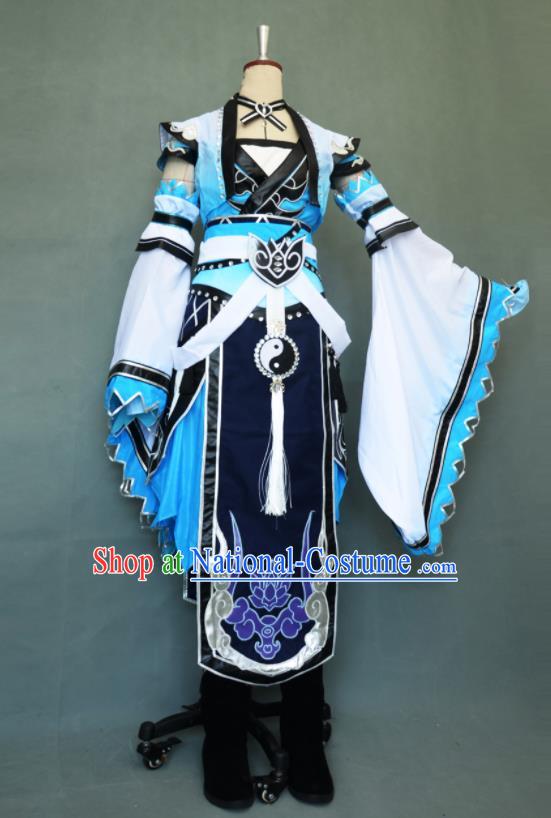 Chinese Game Jian Xia Qing Yuan Jin Xu Blue Dress Cosplay Swordswoman Garment Costumes Ancient Taoist Nun Clothing