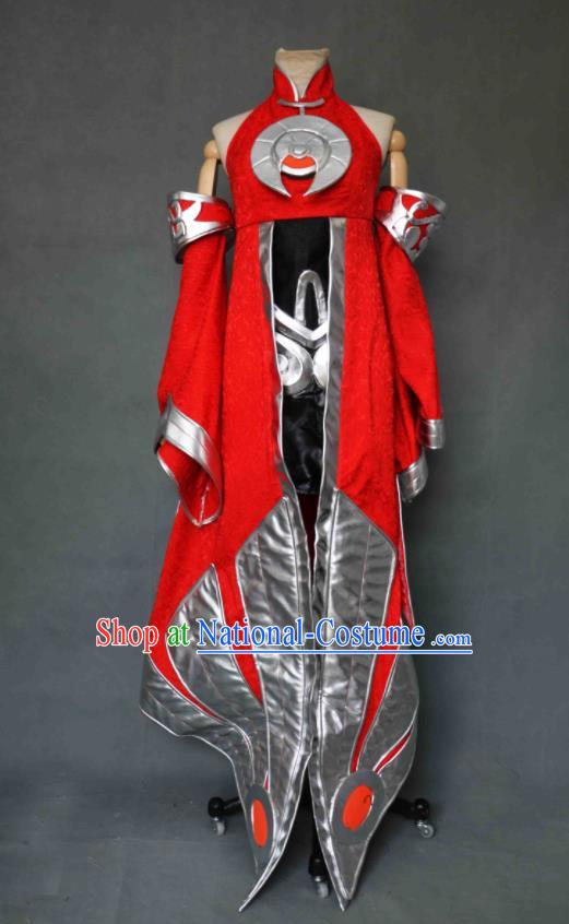 China Honor of Kings Luna Red Dress Cosplay Female Knight Garment Costumes Ancient Swordswoman Clothing