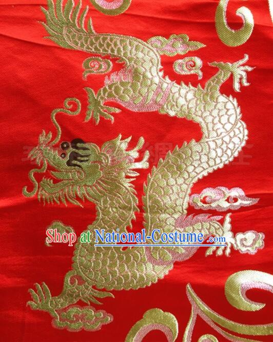 China Classical Large Dragon Pattern Red Brocade Fabric Ancient Costume Silk Fabrics Traditional Drapery