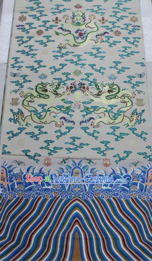 China Ancient Imperial Robe Silk Fabrics Traditional Court Drapery Classical Dragons Pattern White Brocade Fabric