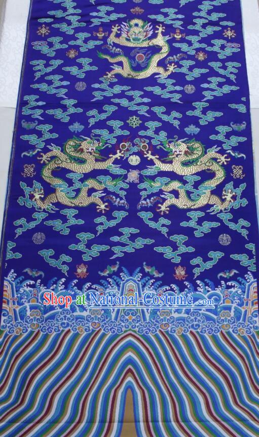 China Ancient Costumes Silk Fabrics Traditional Imperial Robe Drapery Classical Dragons Pattern Royal Blue Brocade Fabric