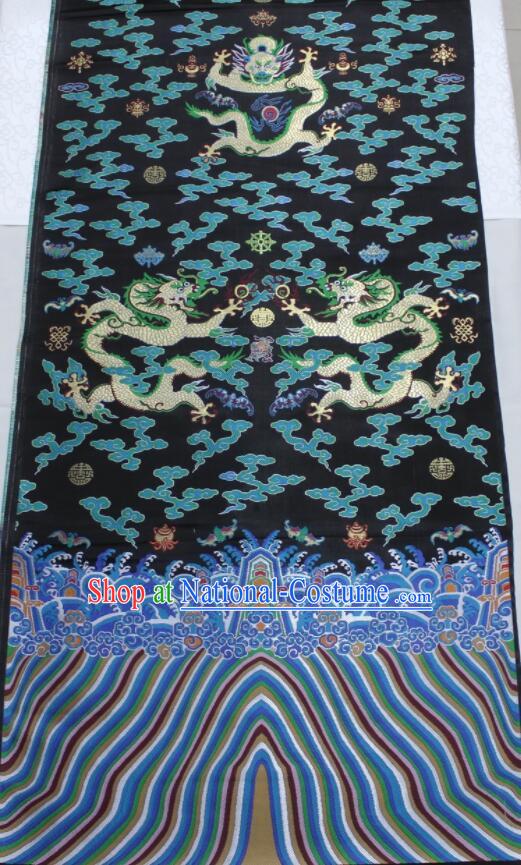 China Royal Dragons Pattern Black Brocade Fabric Ancient Costumes Silk Fabrics Traditional Imperial Robe Drapery