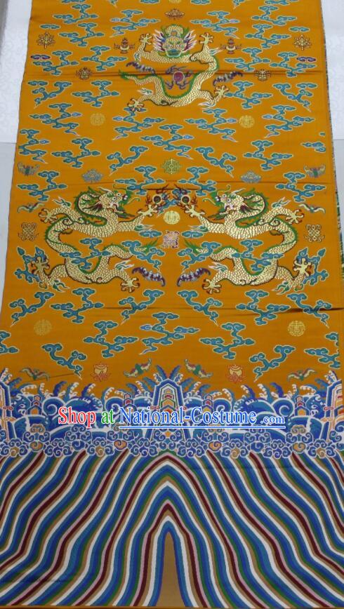 China Traditional Imperial Robe Drapery Royal Dragons Pattern Golden Brocade Fabric Ancient Costumes Silk Fabrics