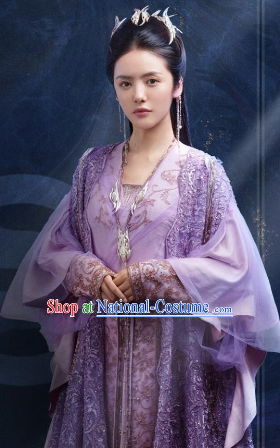 China Romance Drama The Blessed Girl Yin Zhuang Clothing Traditional Noble Lady Purple Dress Ancient Swordswoman Garment Costumes and Headpieces