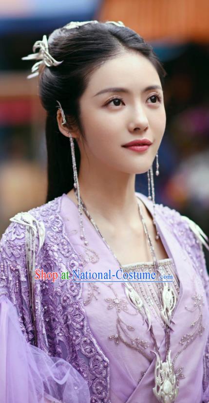 China Romance Drama The Blessed Girl Yin Zhuang Clothing Traditional Noble Lady Purple Dress Ancient Swordswoman Garment Costumes and Headpieces