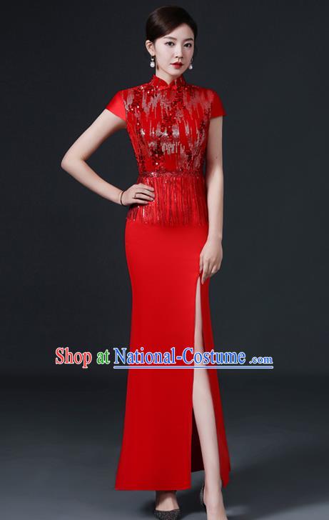 Chinese Traditional Wedding Qipao Bride Red Cheongsam Modern Qipao Dress New Year Full Dress