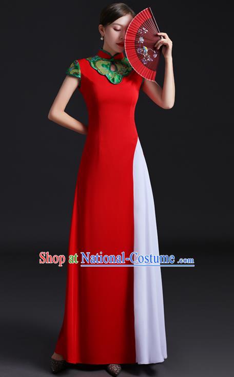 Chinese Stand Collar Qipao Dress New Year Red Full Dress Traditional Wedding Qipao Bride Modern Cheongsam