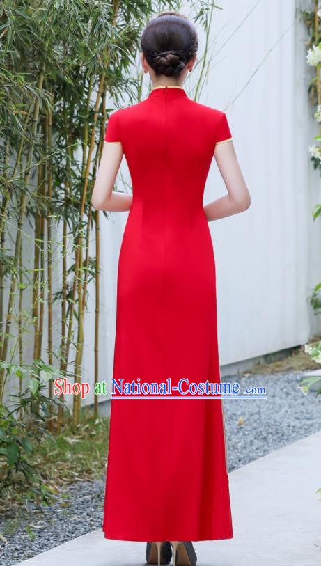 Chinese Wedding Red Full Dress Bride Embroidered Peony Qipao Modern Cheongsam Traditional Qipao Dress