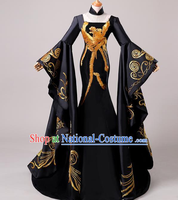 China New Year Formal Garment Compere Fishtail Dress Professional Catwalks Black Full Dress