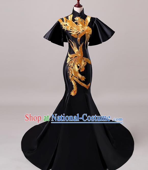 China Professional Catwalks Black Full Dress New Year Formal Garment Compere Trailing Dress