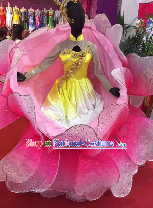 Traditional Chinese Lotus Dance Costume Flower Petals Dance Clothing Modern Dance Frock Opening Dance Dress for Women