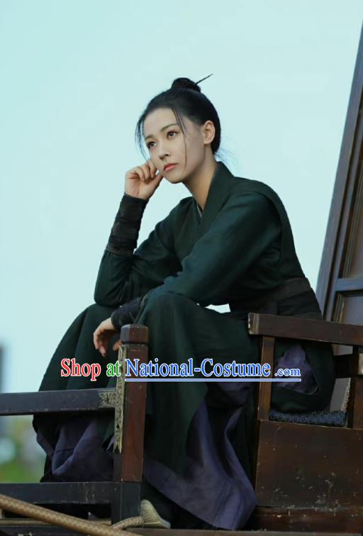 Chinese Female Knight Black Dress Clothing Wuxia TV Series Sword Snow Stride Garment Ancient Swordswoman Replica Costumes