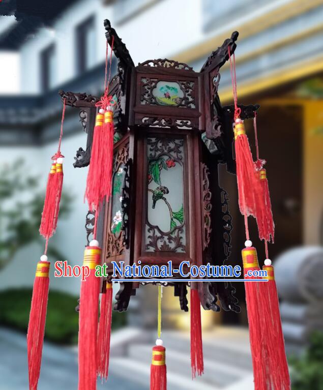 Top Rosewood Palace Lanterns Painting Flowers Birds Wood Lantern Chinese Festival Hanging Lamp