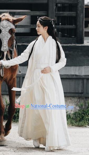 Sword Snow Stride Chinese Ancient Swordswoman White Dress Costumes Young Lady Clothing TV Series Jiang Ni Replica Garments