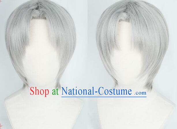 Top Handmade Short Wig Men Head Gear Silver Gray Wig