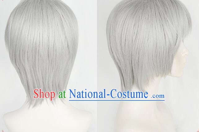 Top Handmade Short Wig Men Head Gear Silver Gray Wig