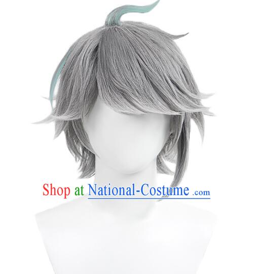 Top Cosplay Grey Wig Handmade Short Wig Men Head Gear