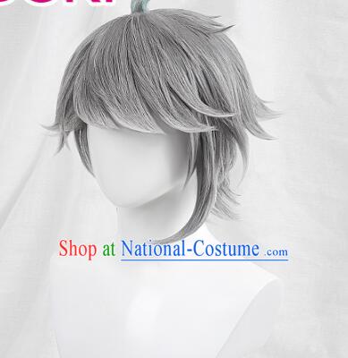 Top Cosplay Grey Wig Handmade Short Wig Men Head Gear